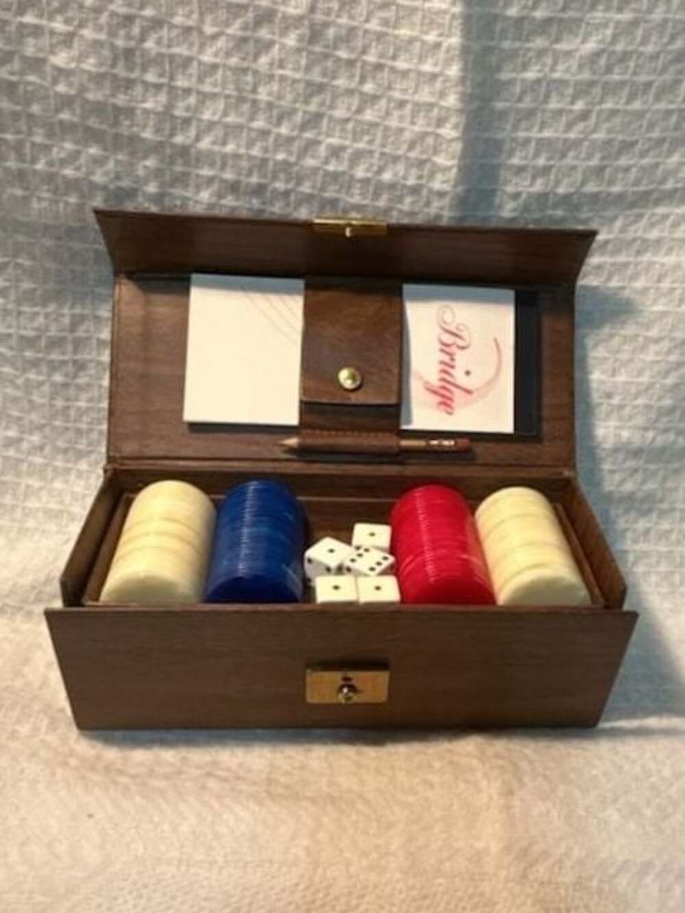 Vintage Faux Wood Bridge Game Set with Chips and Score Pad